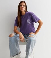 New Look Dark Purple Overdyed Manhattan Logo Oversized T-Shirt